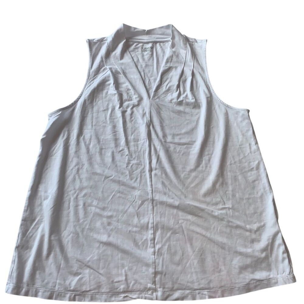 Lands' End Women's Sleeveless V-Neck Blouse White Size L Casual‎